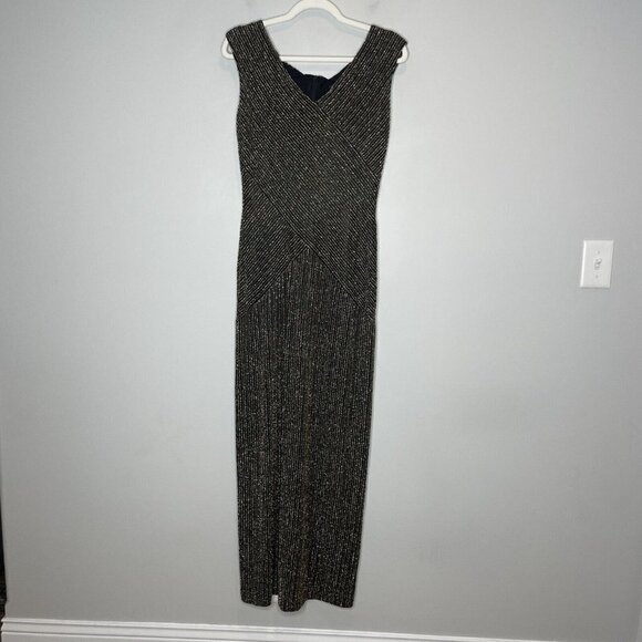 Alex Evenings Black Sleeveless Maxi Formal Dress Gold Metallic Size 8 - Picture 1 of 7